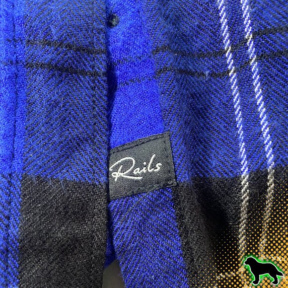 Rails Blue and Black Plaid Flannel Shirt Top Button Down Size M Medium - Picture 5 of 5